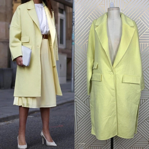 Zara‎ Oversized Wool Blend Coat Jacket in Yellow Blogger Fav Size US Small - Picture 1 of 12